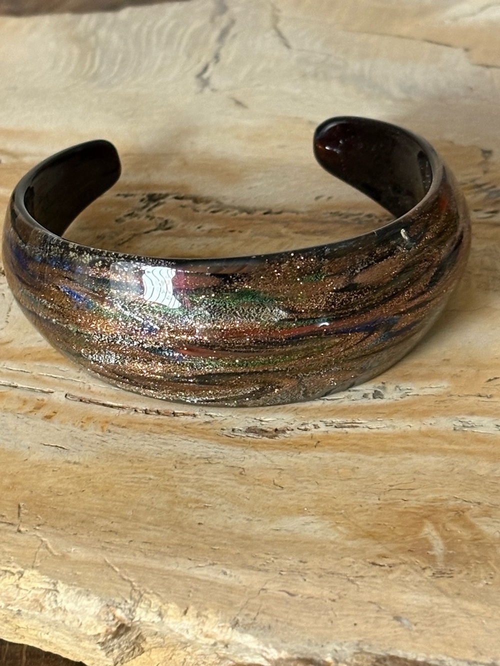 Dichroic Glass Multicolored Swirl Cuff Bracelet